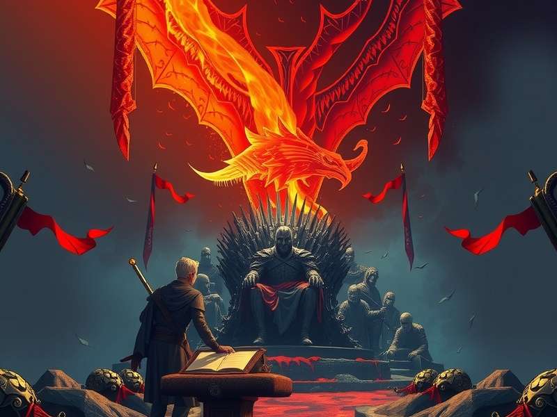 Game of Thrones style iron throne in a dark hall