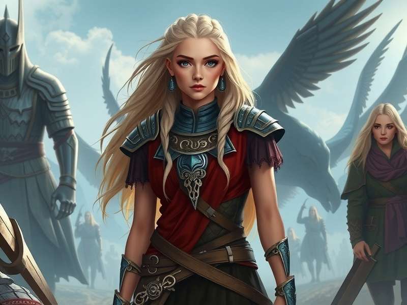 Daenerys Targaryen flying on the back of her dragon Drogon over a landscape