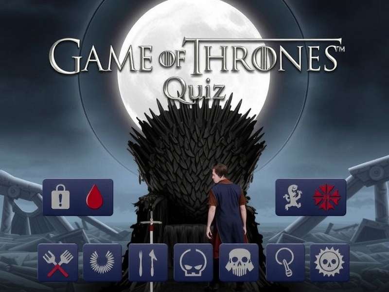 Game of Thrones Quiz Banner featuring Iron Throne and major houses sigils