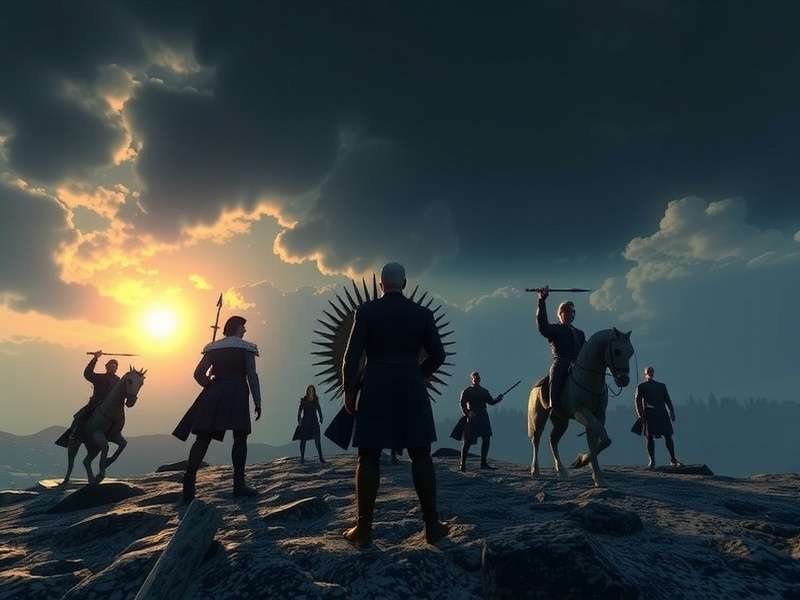 A dramatic Iron Throne room setting with shadows and light