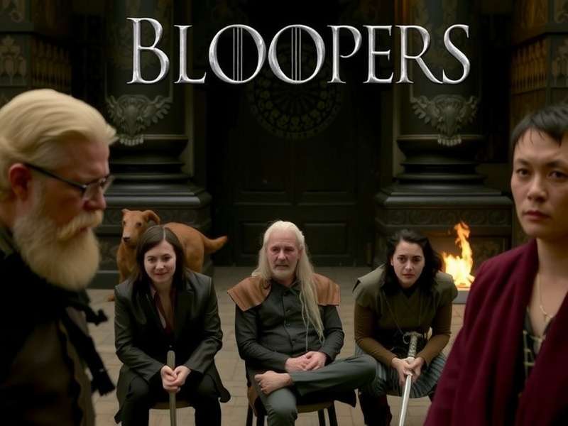 Cast of Game of Thrones laughing together on set during a blooper