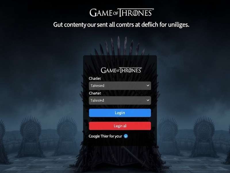 Game of Thrones online game login screen with dragon and throne imagery