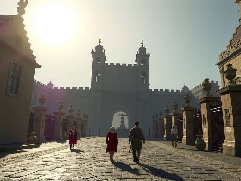 A long, winding road through a medieval landscape with mountains in the distance, representing the Kingsroad