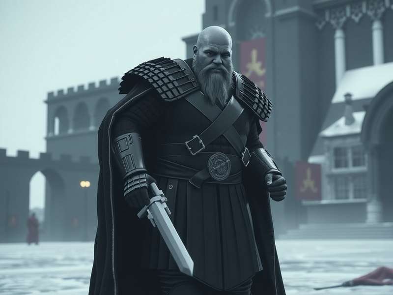 Hodor carrying Bran Stark through the snowy forest in Game of Thrones