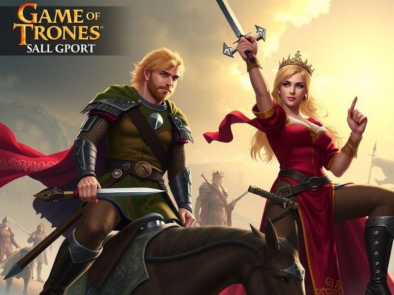 Epic landscape of Westeros with a fantasy castle and mountains at sunset