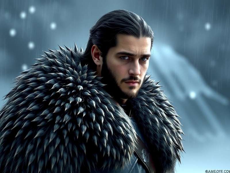 The Wall at night, with the Night's Watch standing guard, John Snow in the foreground.